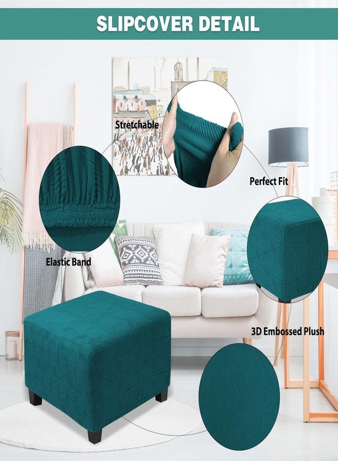 GERLNF Square Ottoman Cover, Soft Knitted Jacquard Cover for Ottoman Square, Living Room Storage Stool Ottoman Cover Footstool Protection (Dark Green, Large) - Image 2